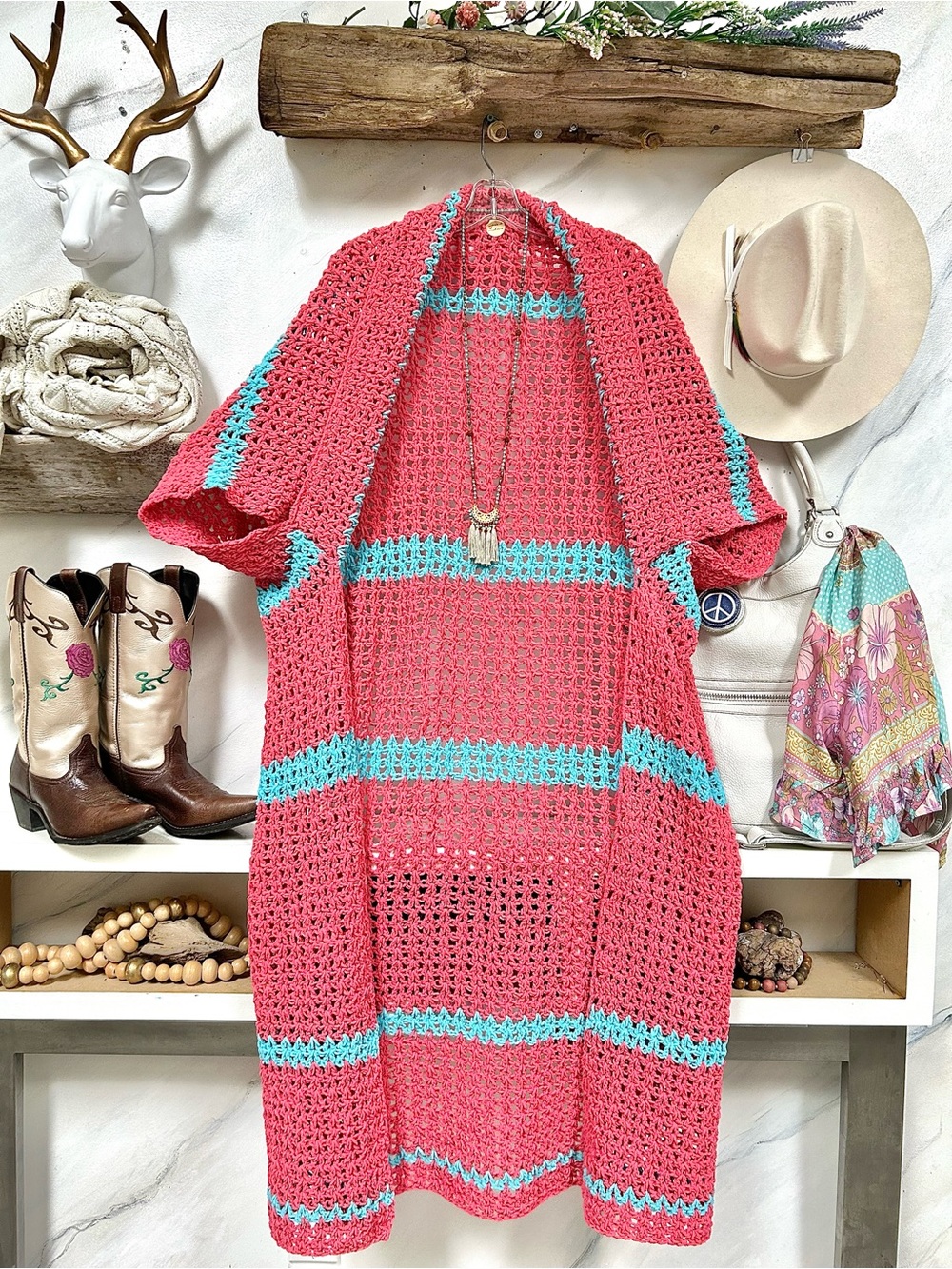 Artisan duster shrug boho kimono/cover up w cottagecore granny prairie vibe